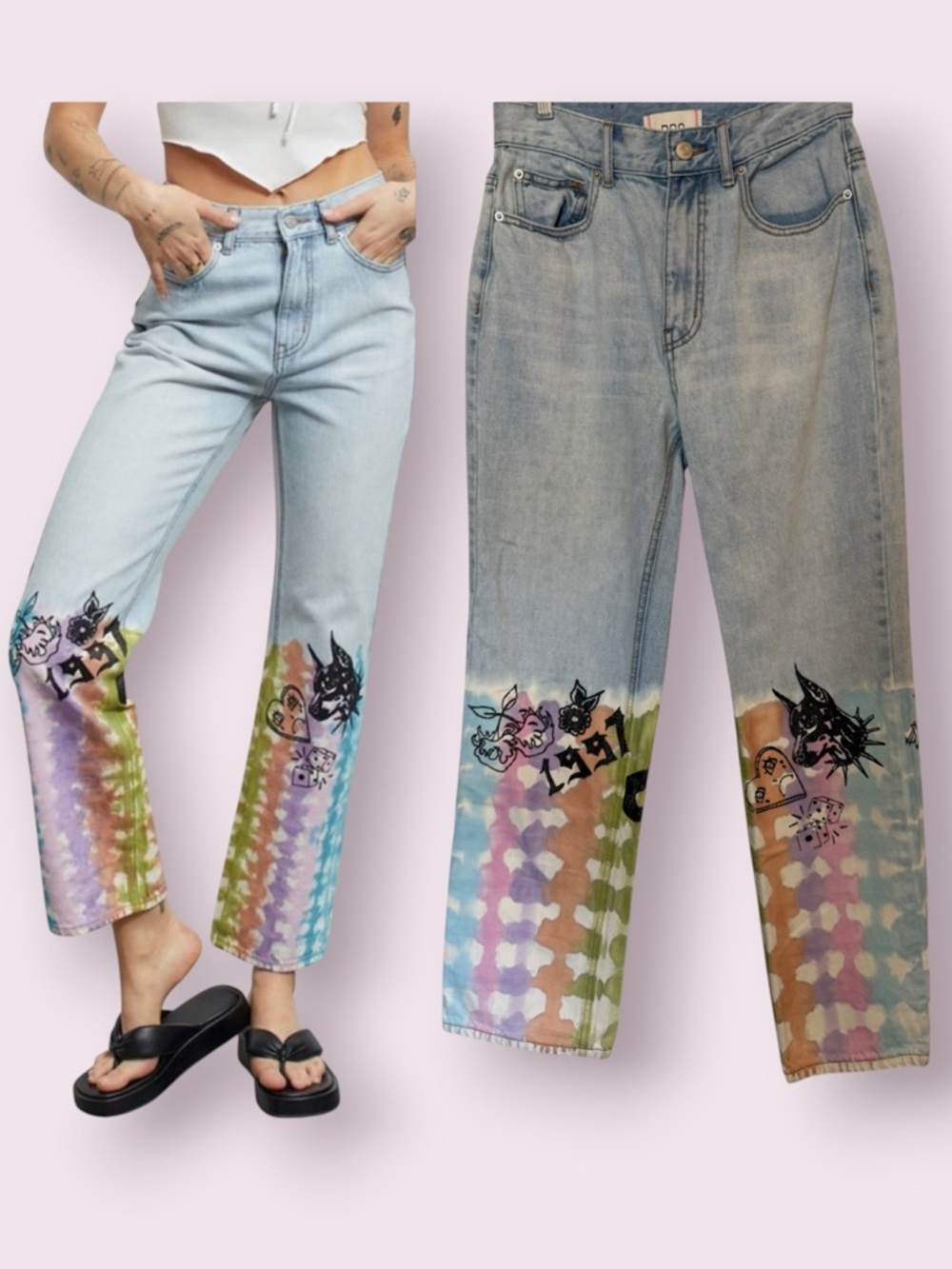 Urban Outfitters BDG High Waisted Cowboy Jeans Graffiti Tie Dye Art Size 27
